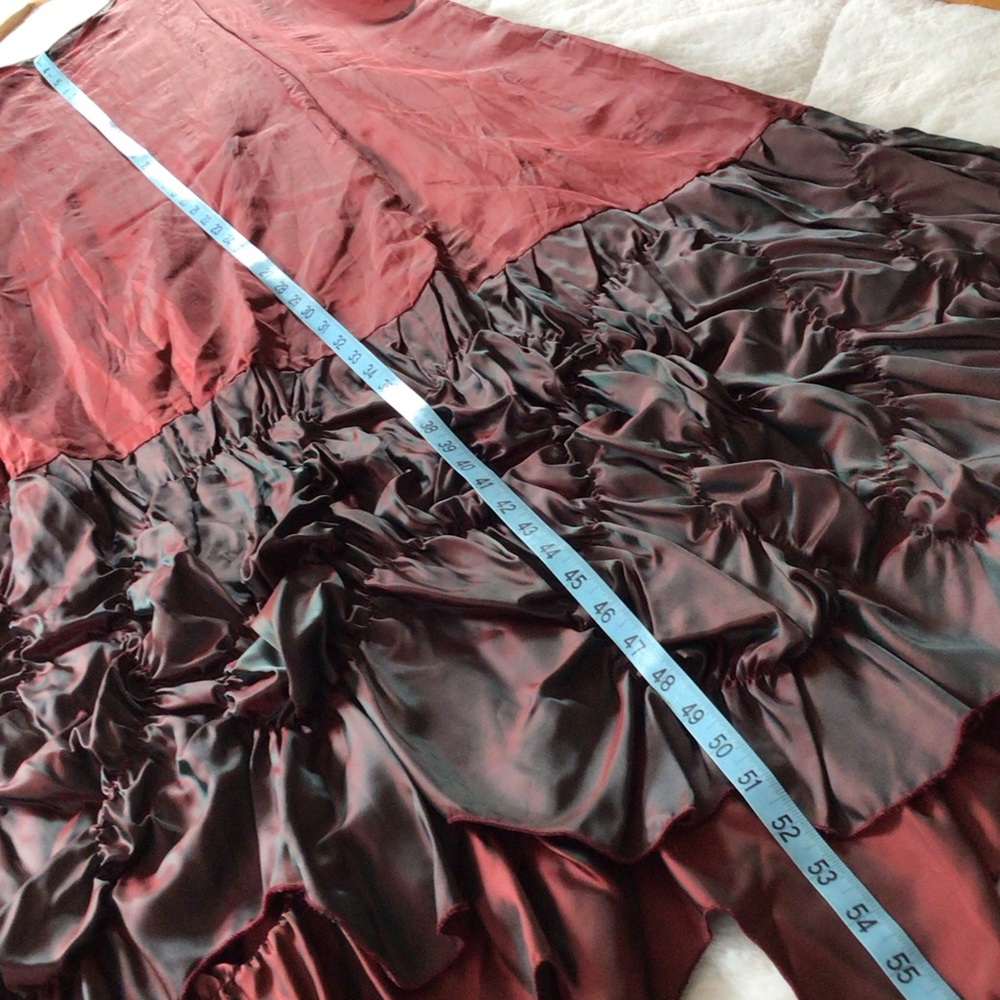 Lee Andersen Women's Wine Cabernet and Teal Satin Ruched Tiered Maxi Dress S - Picture 12 of 16